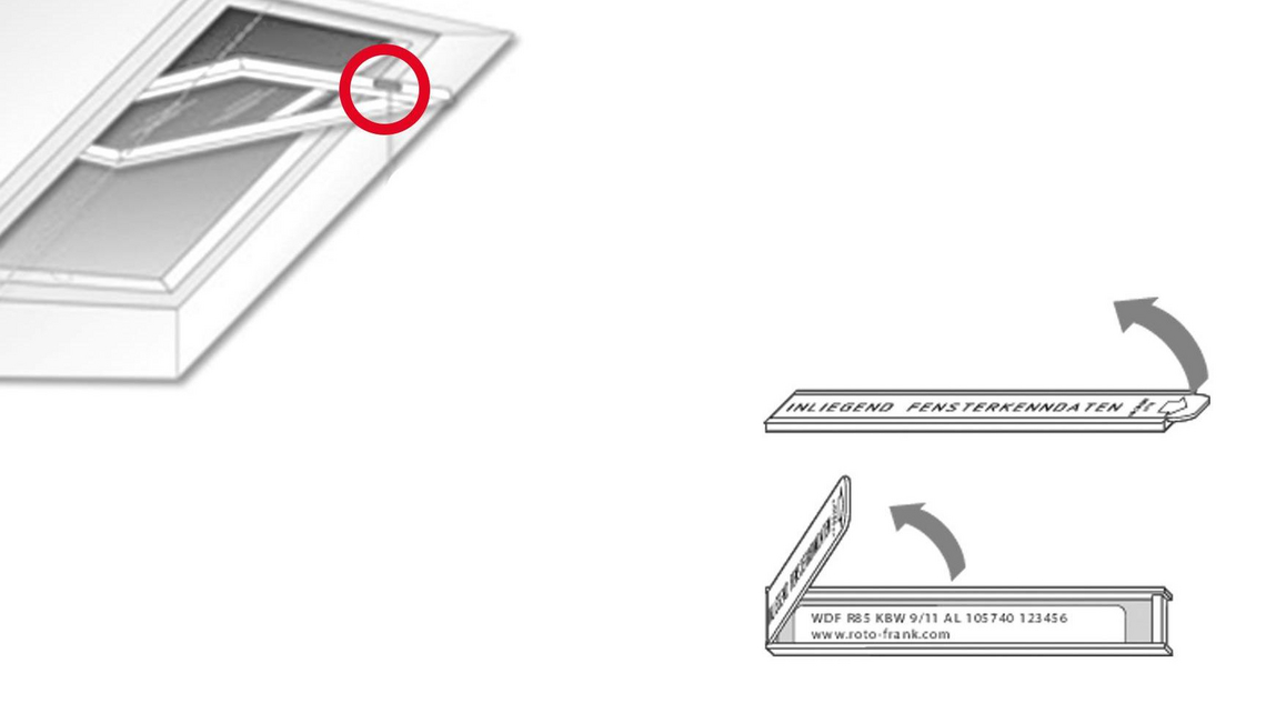 Graphique pour localiser la plaque signalétique sur la fenêtre de toit de la Designo R8