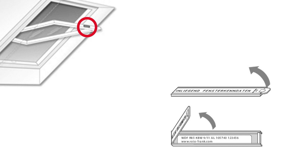 Graphique pour trouver la plaque signalétique de la fenêtre de toit Designo R6